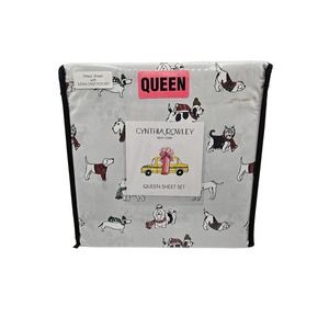 Cynthia Rowley Christmas Dog‎ QUEEN Sheet Set Holiday Winter Sweater Scarf XDeep